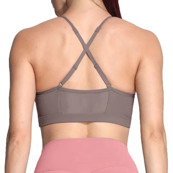 Aoxjox Sports Bras for Women Workout Fitness Ruched Training Baddie Cross Back Yoga Crop Tank TopFudge Coffee