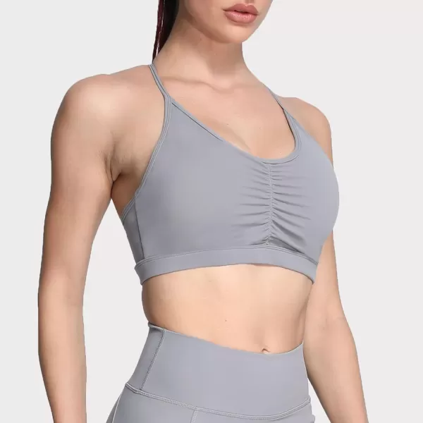 Aoxjox Sports Bras for Women Workout Fitness Ruched Training Baddie Cross Back Yoga Crop Tank TopGrey