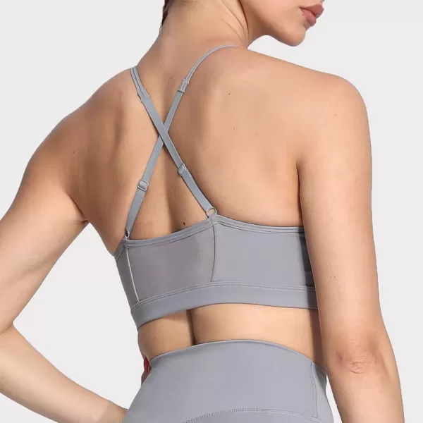 Aoxjox Sports Bras for Women Workout Fitness Ruched Training Baddie Cross Back Yoga Crop Tank TopGrey