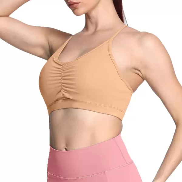 Aoxjox Sports Bras for Women Workout Fitness Ruched Training Baddie Cross Back Yoga Crop Tank TopLight Brown