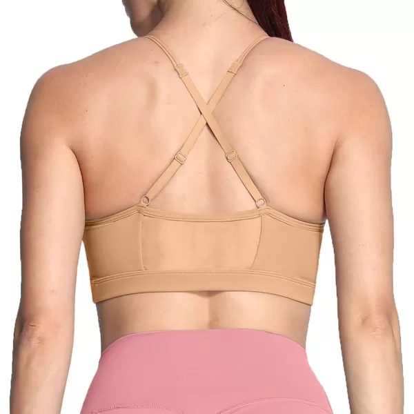 Aoxjox Sports Bras for Women Workout Fitness Ruched Training Baddie Cross Back Yoga Crop Tank TopLight Brown