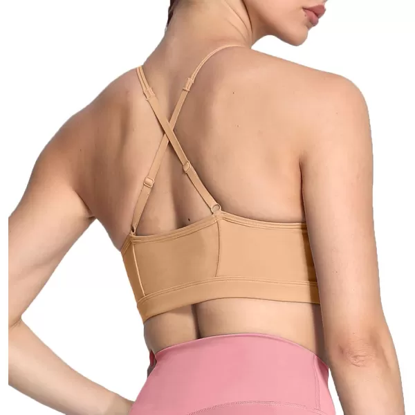 Aoxjox Sports Bras for Women Workout Fitness Ruched Training Baddie Cross Back Yoga Crop Tank TopLight Brown