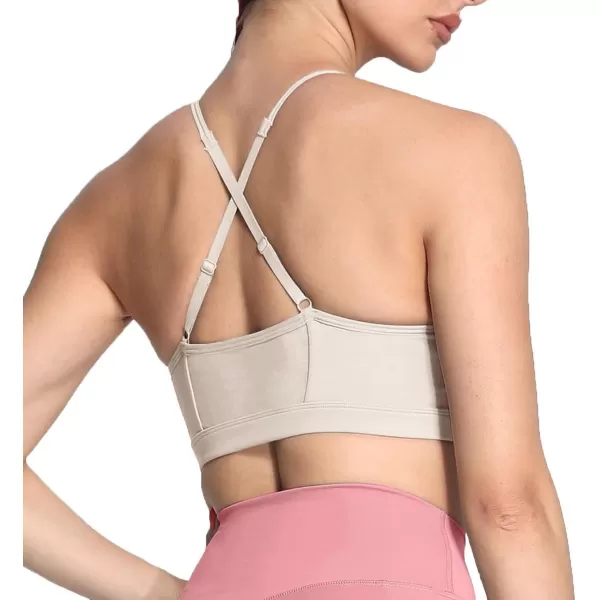 Aoxjox Sports Bras for Women Workout Fitness Ruched Training Baddie Cross Back Yoga Crop Tank TopMink