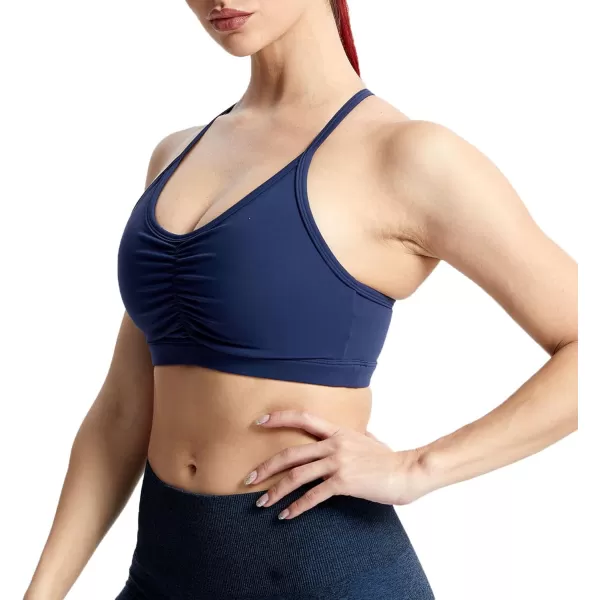 Aoxjox Sports Bras for Women Workout Fitness Ruched Training Baddie Cross Back Yoga Crop Tank TopNavy