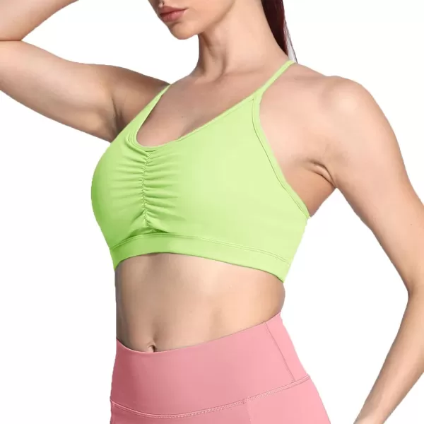 Aoxjox Sports Bras for Women Workout Fitness Ruched Training Baddie Cross Back Yoga Crop Tank TopParadise Green