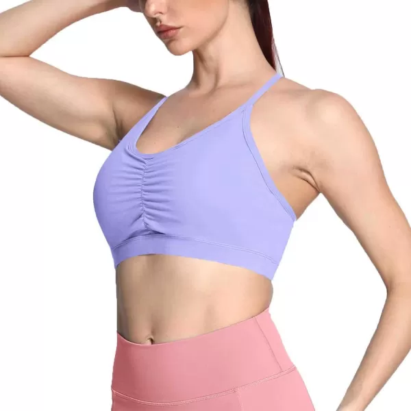 Aoxjox Sports Bras for Women Workout Fitness Ruched Training Baddie Cross Back Yoga Crop Tank TopPurple Heather