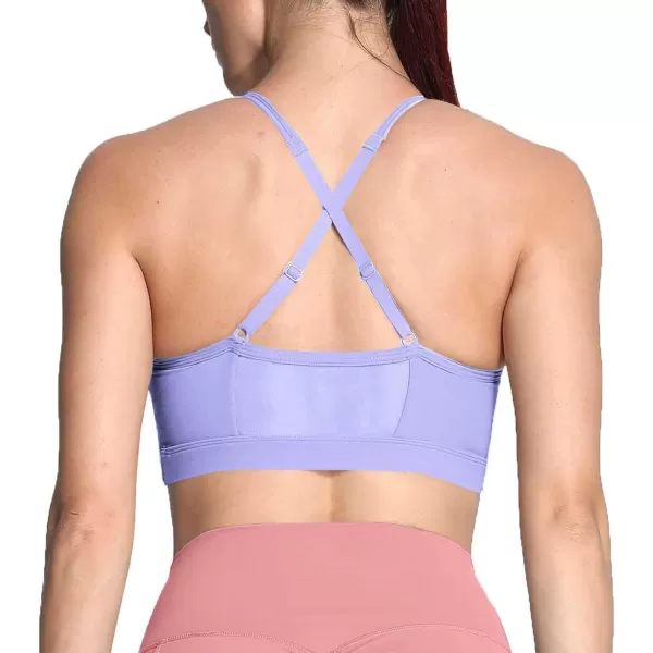 Aoxjox Sports Bras for Women Workout Fitness Ruched Training Baddie Cross Back Yoga Crop Tank TopPurple Heather