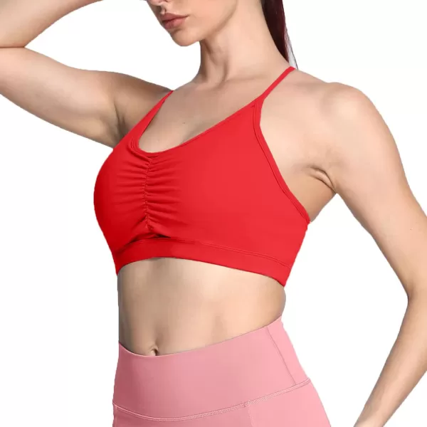 Aoxjox Sports Bras for Women Workout Fitness Ruched Training Baddie Cross Back Yoga Crop Tank TopRacing Red