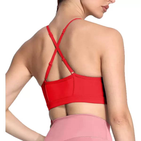 Aoxjox Sports Bras for Women Workout Fitness Ruched Training Baddie Cross Back Yoga Crop Tank TopRacing Red