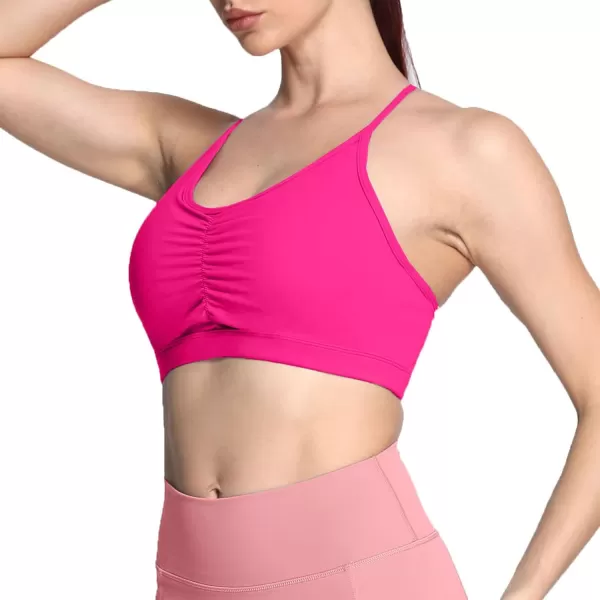 Aoxjox Sports Bras for Women Workout Fitness Ruched Training Baddie Cross Back Yoga Crop Tank TopRose Red