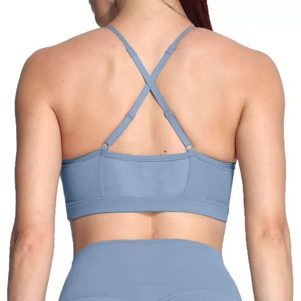 Aoxjox Sports Bras for Women Workout Fitness Ruched Training Baddie Cross Back Yoga Crop Tank TopSteel Blue