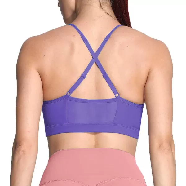 Aoxjox Sports Bras for Women Workout Fitness Ruched Training Baddie Cross Back Yoga Crop Tank TopViolet