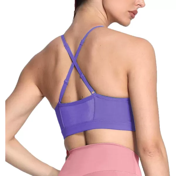 Aoxjox Sports Bras for Women Workout Fitness Ruched Training Baddie Cross Back Yoga Crop Tank TopViolet