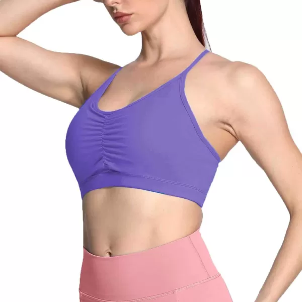 Aoxjox Sports Bras for Women Workout Fitness Ruched Training Baddie Cross Back Yoga Crop Tank TopViolet