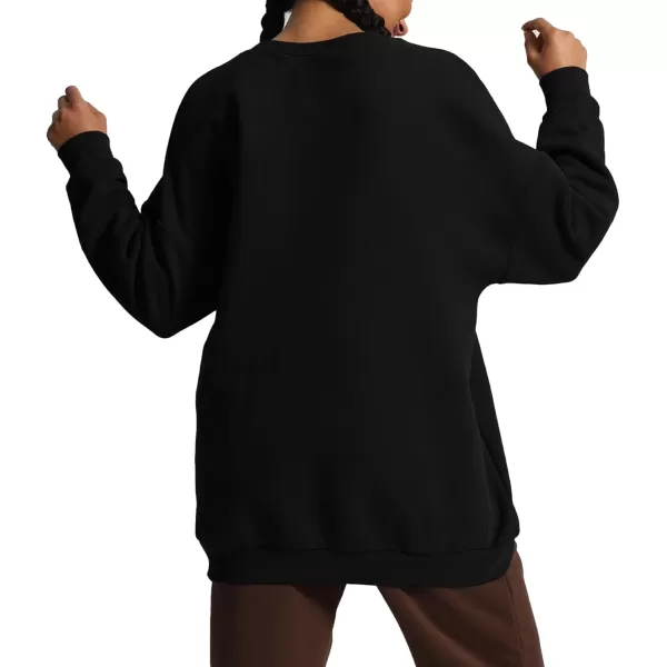 Aoxjox Womens Fleece Classic Crewneck Oversized Cloud SweatshirtBlack