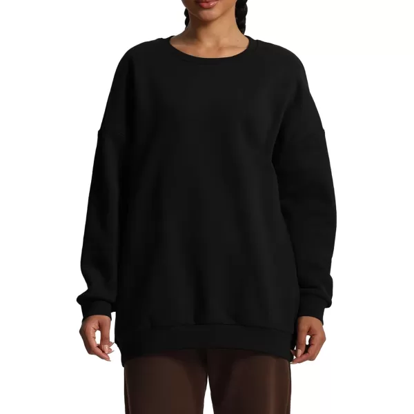 Aoxjox Womens Fleece Classic Crewneck Oversized Cloud SweatshirtBlack