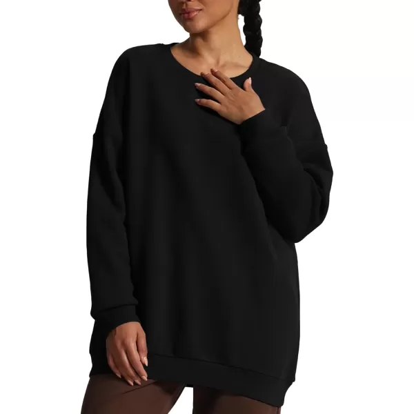 Aoxjox Womens Fleece Classic Crewneck Oversized Cloud SweatshirtBlack