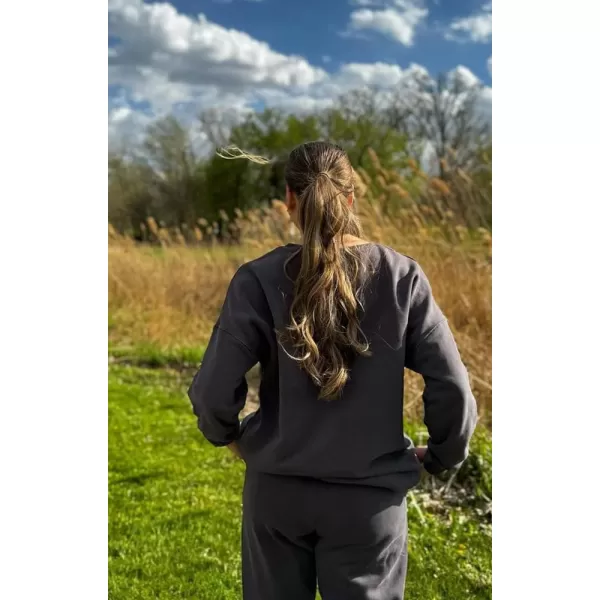 Aoxjox Womens Fleece Classic Crewneck Oversized Cloud SweatshirtIron Grey