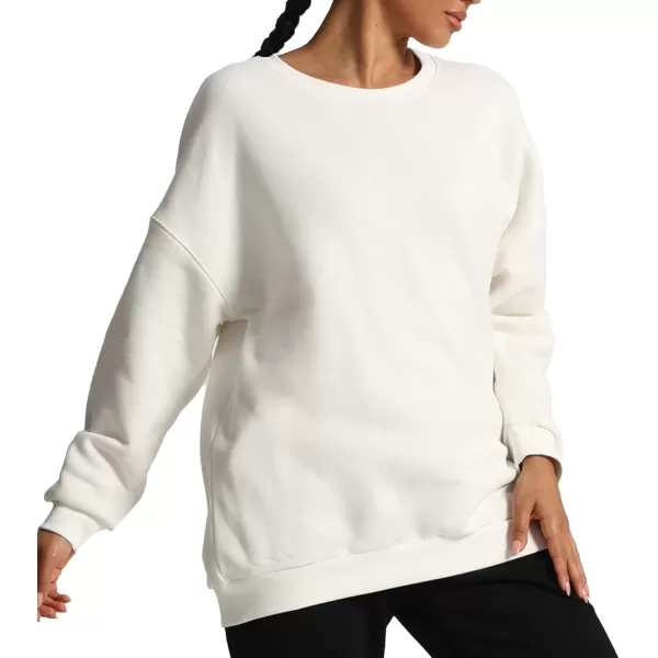 Aoxjox Womens Fleece Classic Crewneck Oversized Cloud SweatshirtWhite
