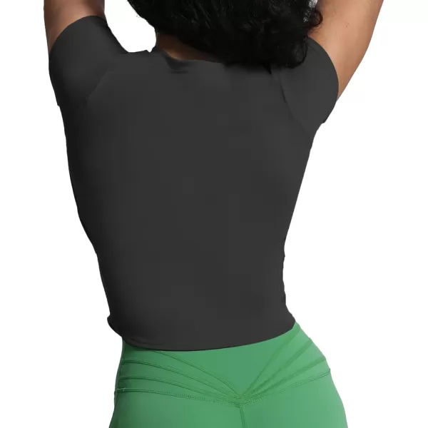 Aoxjox Womens Short Sleeve TShirts GEO Support Workout Gym Yoga Curve Longline Crop TopBlack