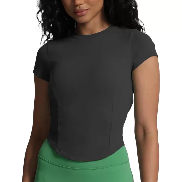 Aoxjox Womens Short Sleeve TShirts GEO Support Workout Gym Yoga Curve Longline Crop TopBlack