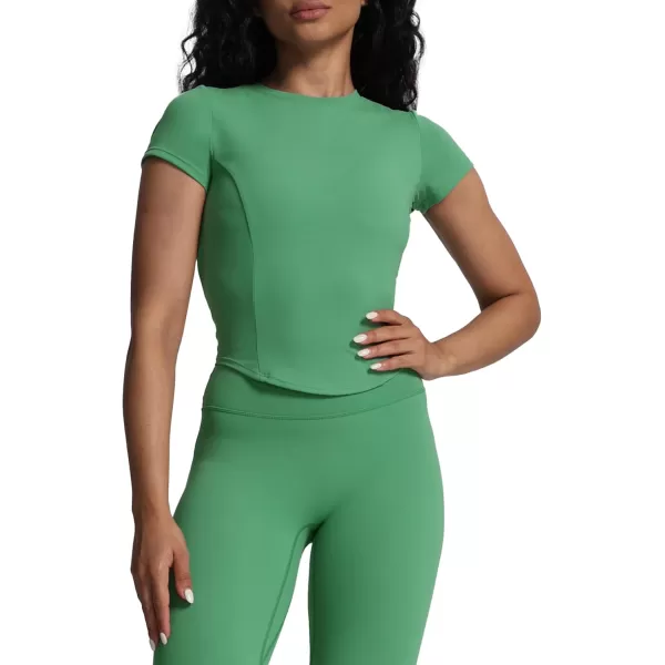 Aoxjox Womens Short Sleeve TShirts GEO Support Workout Gym Yoga Curve Longline Crop TopBottle Green