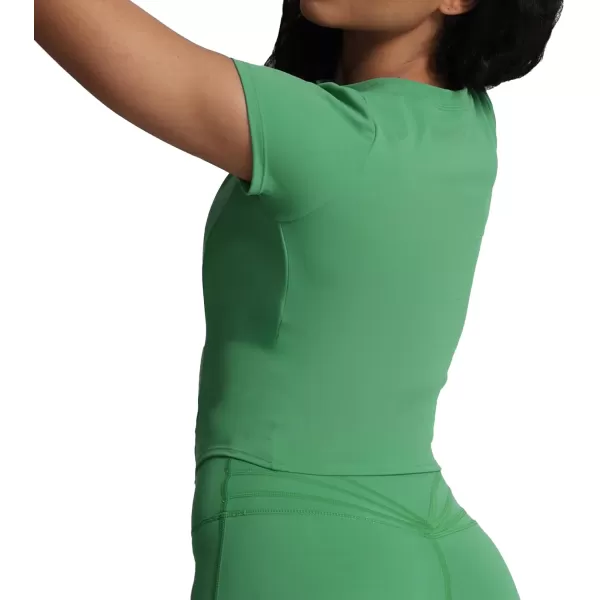 Aoxjox Womens Short Sleeve TShirts GEO Support Workout Gym Yoga Curve Longline Crop TopBottle Green