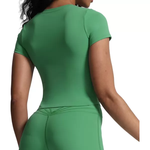Aoxjox Womens Short Sleeve TShirts GEO Support Workout Gym Yoga Curve Longline Crop TopBottle Green