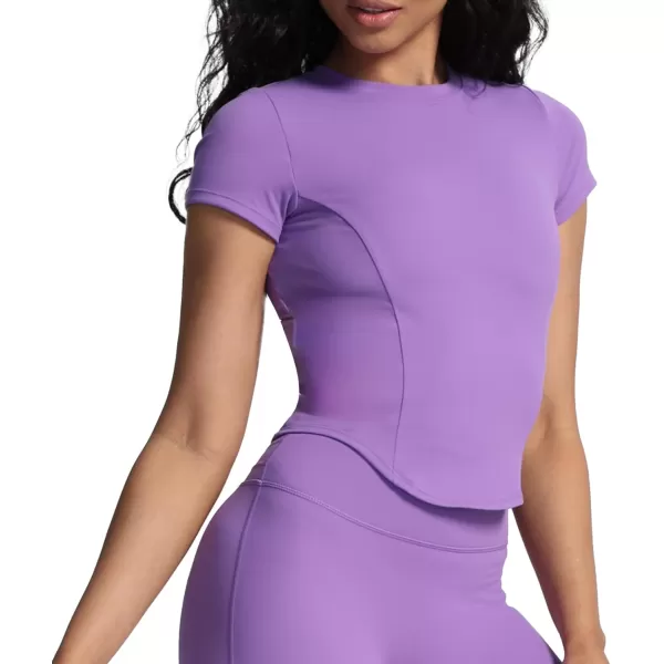 Aoxjox Womens Short Sleeve TShirts GEO Support Workout Gym Yoga Curve Longline Crop TopChive Blossom