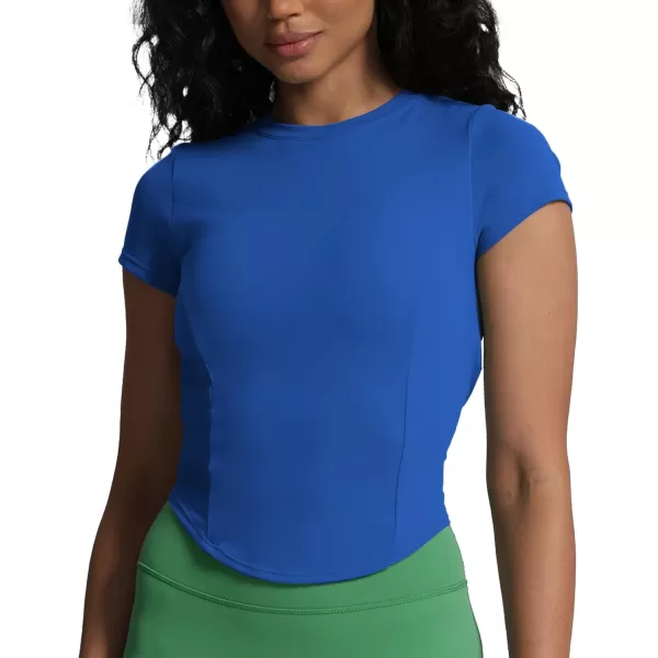 Aoxjox Womens Short Sleeve TShirts GEO Support Workout Gym Yoga Curve Longline Crop TopDirectoire Blue