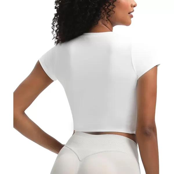 Aoxjox Womens Short Sleeve TShirts GEO Support Workout Gym Yoga Curve Longline Crop TopWhite