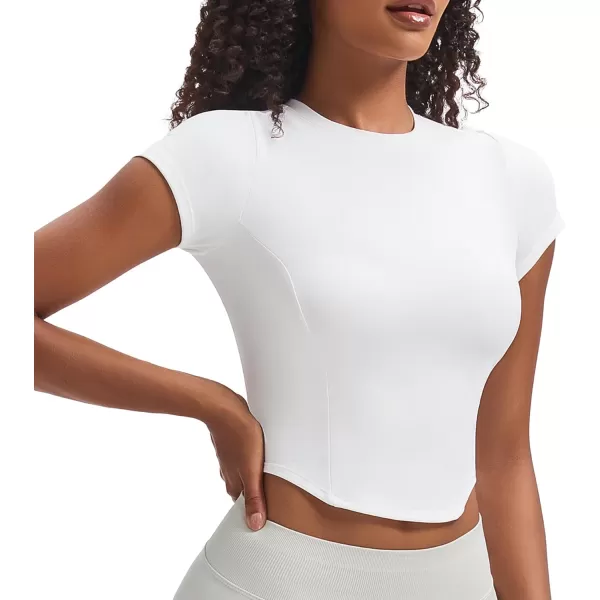 Aoxjox Womens Short Sleeve TShirts GEO Support Workout Gym Yoga Curve Longline Crop TopWhite