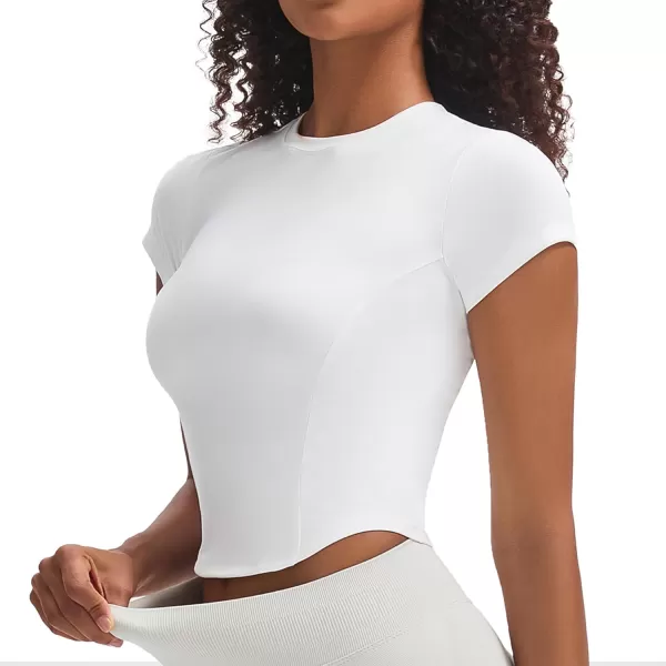 Aoxjox Womens Short Sleeve TShirts GEO Support Workout Gym Yoga Curve Longline Crop TopWhite