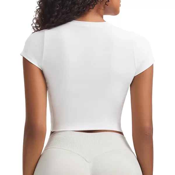 Aoxjox Womens Short Sleeve TShirts GEO Support Workout Gym Yoga Curve Longline Crop TopWhite
