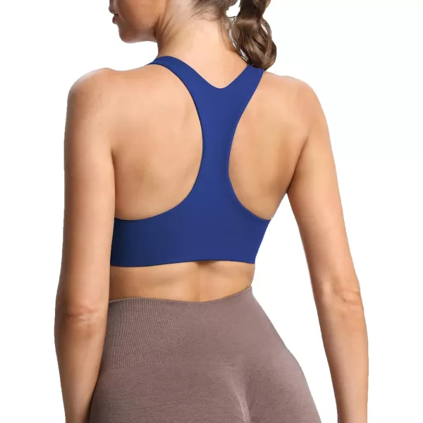 Aoxjox Womens Workout Sports Bras Fitness Backless Padded Define Sculpt Racerback Bra Yoga Crop Tank TopBellwether Blue