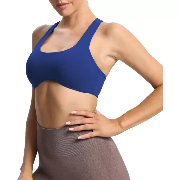 Aoxjox Womens Workout Sports Bras Fitness Backless Padded Define Sculpt Racerback Bra Yoga Crop Tank TopBellwether Blue