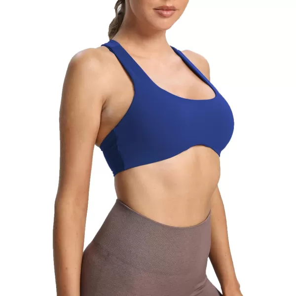 Aoxjox Womens Workout Sports Bras Fitness Backless Padded Define Sculpt Racerback Bra Yoga Crop Tank TopBellwether Blue