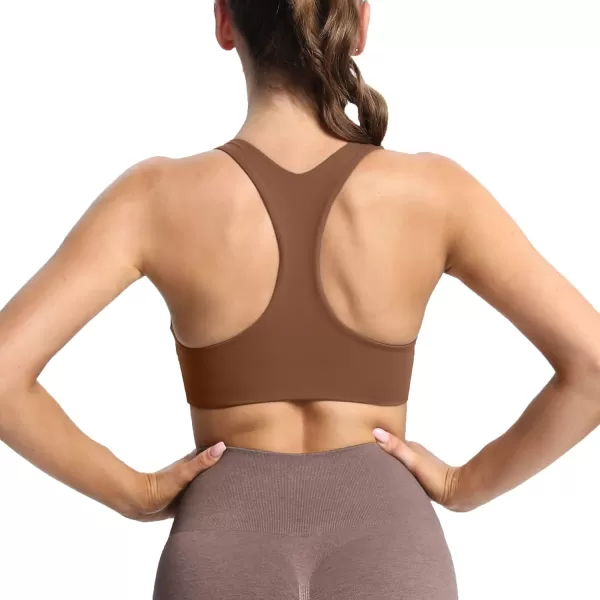 Aoxjox Womens Workout Sports Bras Fitness Backless Padded Define Sculpt Racerback Bra Yoga Crop Tank TopDandelion Brown