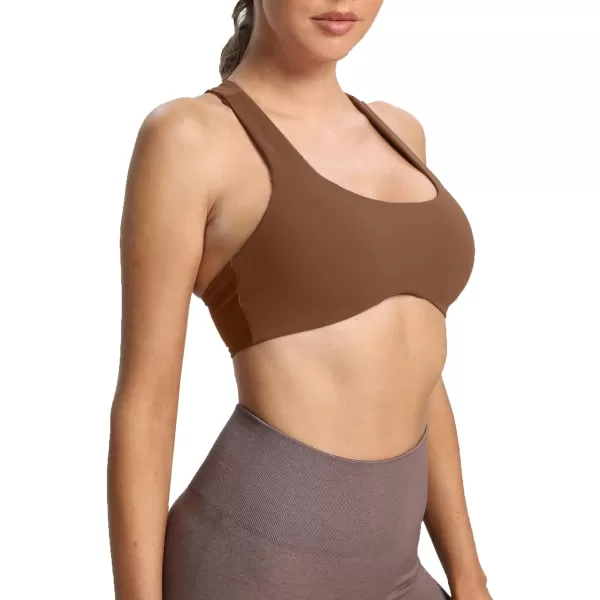 Aoxjox Womens Workout Sports Bras Fitness Backless Padded Define Sculpt Racerback Bra Yoga Crop Tank TopDandelion Brown