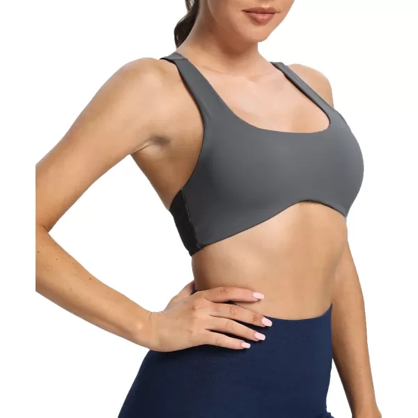 Aoxjox Womens Workout Sports Bras Fitness Backless Padded Define Sculpt Racerback Bra Yoga Crop Tank TopIron Grey
