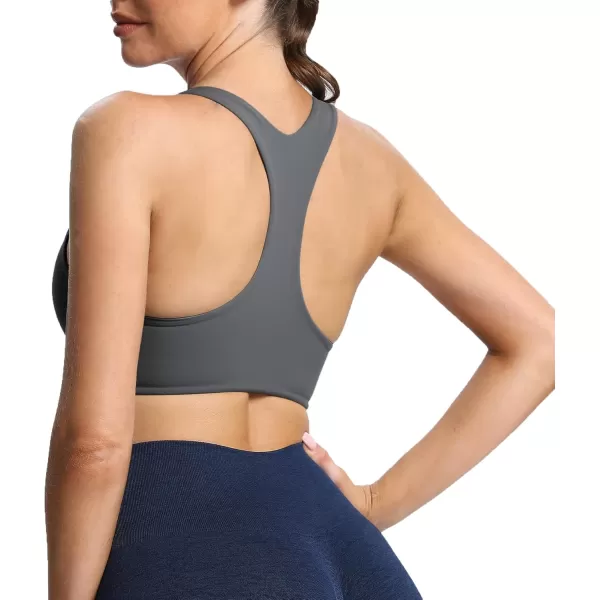 Aoxjox Womens Workout Sports Bras Fitness Backless Padded Define Sculpt Racerback Bra Yoga Crop Tank TopIron Grey
