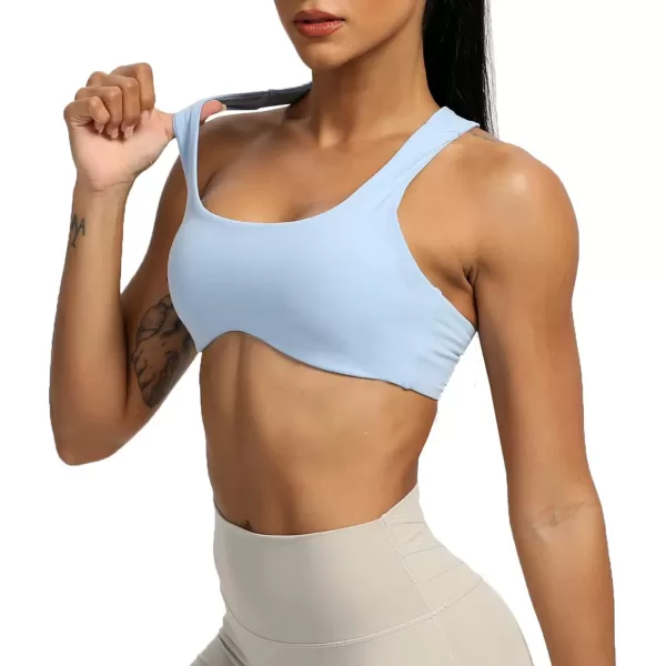 Aoxjox Womens Workout Sports Bras Fitness Backless Padded Define Sculpt Racerback Bra Yoga Crop Tank TopLight Blue