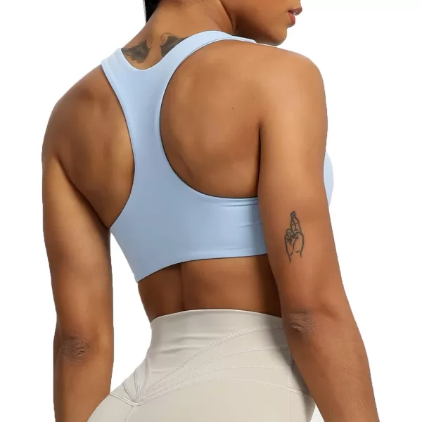 Aoxjox Womens Workout Sports Bras Fitness Backless Padded Define Sculpt Racerback Bra Yoga Crop Tank TopLight Blue