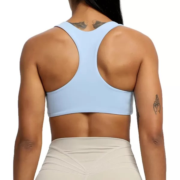 Aoxjox Womens Workout Sports Bras Fitness Backless Padded Define Sculpt Racerback Bra Yoga Crop Tank TopLight Blue
