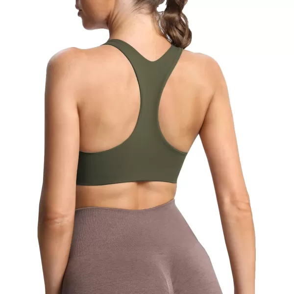 Aoxjox Womens Workout Sports Bras Fitness Backless Padded Define Sculpt Racerback Bra Yoga Crop Tank TopOlive Green