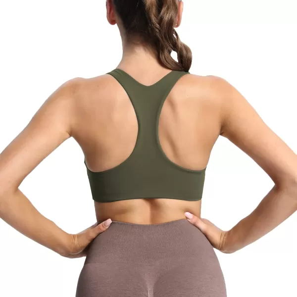 Aoxjox Womens Workout Sports Bras Fitness Backless Padded Define Sculpt Racerback Bra Yoga Crop Tank TopOlive Green