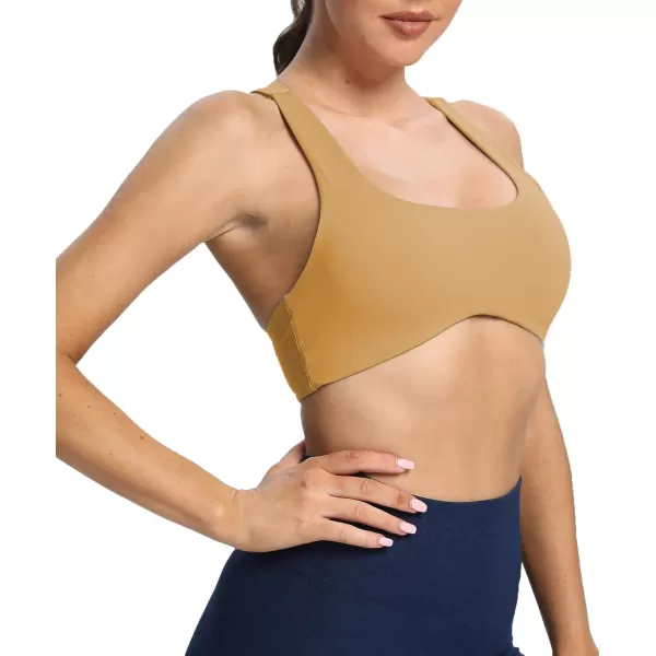 Aoxjox Womens Workout Sports Bras Fitness Backless Padded Define Sculpt Racerback Bra Yoga Crop Tank TopParchment Yellow