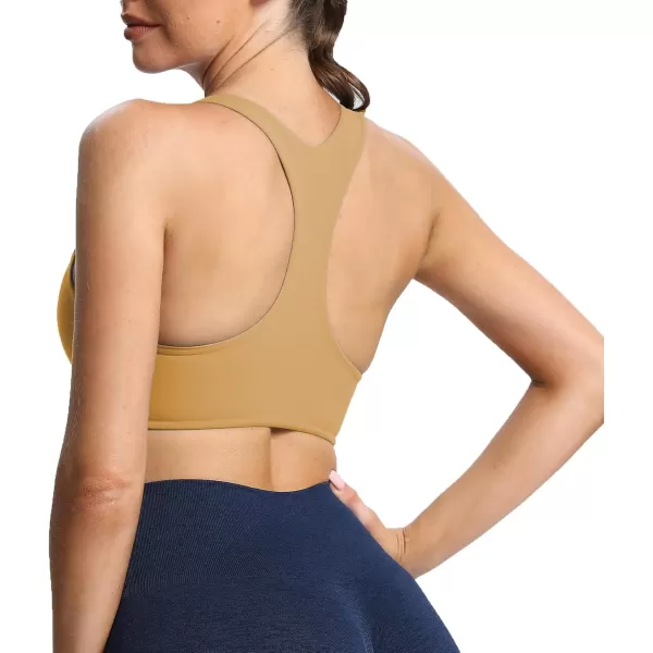 Aoxjox Womens Workout Sports Bras Fitness Backless Padded Define Sculpt Racerback Bra Yoga Crop Tank TopParchment Yellow