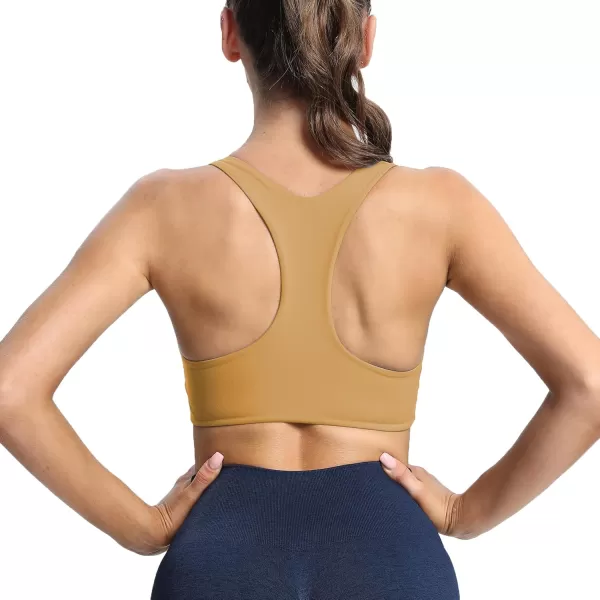 Aoxjox Womens Workout Sports Bras Fitness Backless Padded Define Sculpt Racerback Bra Yoga Crop Tank TopParchment Yellow