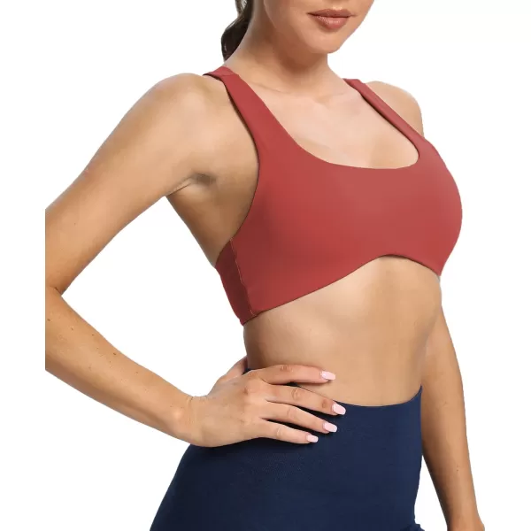 Aoxjox Womens Workout Sports Bras Fitness Backless Padded Define Sculpt Racerback Bra Yoga Crop Tank TopRust Red
